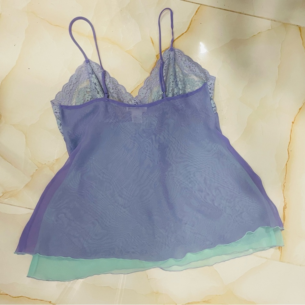 Private Luxuries Lavender & Teal Chiffon Fairy Babydoll Camisole Womens Size M - Picture 10 of 10